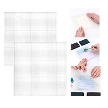 Imagem de 2 peças 21 x 21 cm tapete adesivo de baixa aderência com grade para estampar tinta estêncil mistura de tinta transparente fotopolímero artesanato baixo tapete aderente carimbo tapete faça você mesmo