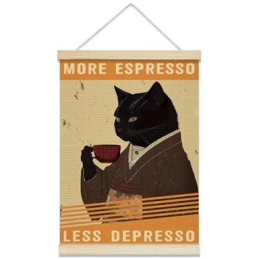 Imagem de rizotus Quadro de cabide de pôster expresso de gato preto, pôsteres de arte de parede para cafeteria, moldura de cabide para decoração de parede de cozinha, escritório, bar, 30,5 x 40,6 cm, A31