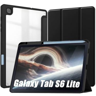 Imagem de Capa para Samsung Galaxy Tab S6 Lite 10.4" 2024 e 2022 e 2020 Capinha Protetora Fina capa Traseira Transparente com Suporte para Lápis Anti-Impacto Auto Sleep Tampa Magnética - Negro