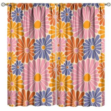 Imagem de Cortinas florais retrô anos 70 Boho Hippie Verão Groovy Power Flower Cortinas de janela para quarto sala de estar cozinha café (L50 x C 114 cm) x 2 decoração