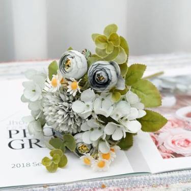 Imagem de Flores artificiais de seda, rosas, buquê de girassol, decoração para casa, casamento, festa, flores falsas, vaso de scrapbook, arranjo de jardim (azul e verde)