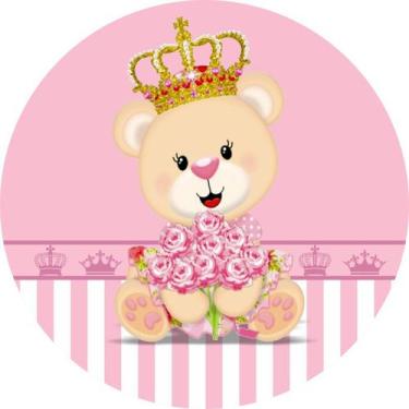 Imagem de Painel de Lona Redondo Ursinha Princesa Coroas - Fabrika de Festa, 120