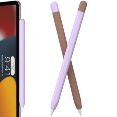 Imagem de FAFALITHIC Pacote com 2 capas de silicone compatíveis com Apple Pencil Pro e Apple Pencil capa protetora de 2ª geração, suporta carregamento magnético e toque duplo (Mousse Mocha + roxo)