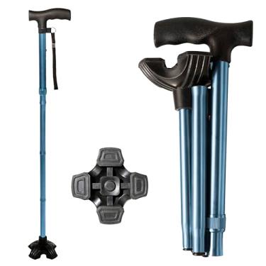 Imagem de Stander Wonder Cane, bengala dobrável para estabilidade, bengala dobrável e independente com alça ajustável, bengala quádrupla leve para homens, mulheres, idosos e idosos, azul cobalto