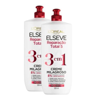 Imagem de Kit 2 Creme para Pentear Elseve Milagroso 3 em 1 Reparação Total 5 com 500ml
