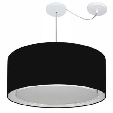 Imagem de Lustre Pendente Cilíndrico Com Desvio De Centro Vivare Md-4311 Cúpula Em Tecido 60x30cm - Bivolt Preto 127/220v