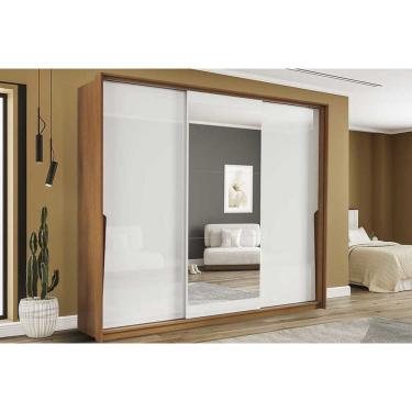 Imagem de Guarda Roupa Casal 3 Portas de Correr (1 c/ espelho) e 4 Gavetas Porto Freijo/Branco - Politorno