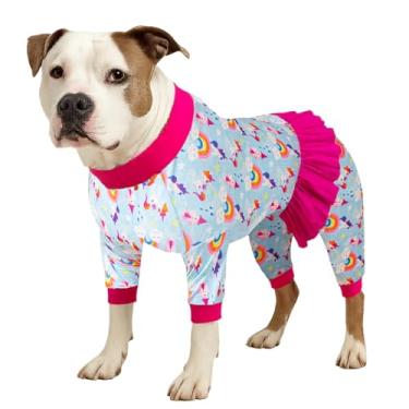 Imagem de LovinPet Macacões cirúrgicos grandes para animais de estimação - 65% algodão com proteção UV, tecido elástico leve, pijama pós-cirúrgico, estampa de castelo arco-íris, pijama de cachorro grande