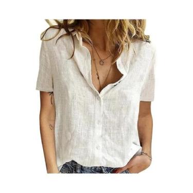 Imagem de Camisa De Linho Feminina De Verão Oversized Com Estampa De Pássaros Ma