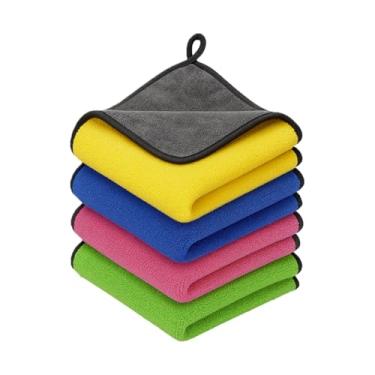 Imagem de Kit 4 Pano Flanela de Microfibra Automotiva P/Lavagem e Acabamento Sem Risco, 600 gsm, 40x40cm, Dupla Face