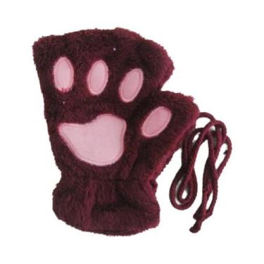 Imagem de Luvas de Pata de Gato Femininas - Macias, Quentes e Sem Dedos, Vinho t