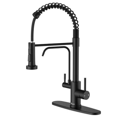 Imagem de APPASO Torneira de cozinha preta com torneira de água potável, torneira 3 em 1 com torneira de água purficada, torneira de filtro de água de cozinha de arco alto de alça única, preto fosco (sem