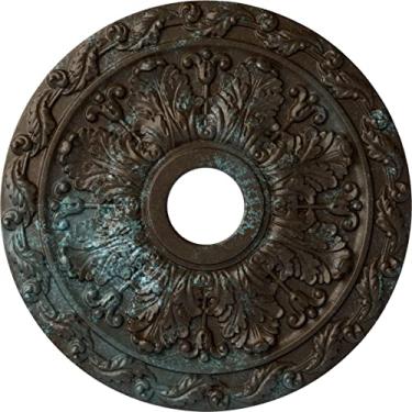 Imagem de Medalhão de teto Ekena Millwork CM19SPBBS com folha de mola, 19 7/8"OD x 3 5/8" ID x 1 1/4" P (serve em toldos de até 5 5/8"), patina azul bronze pintada à mão