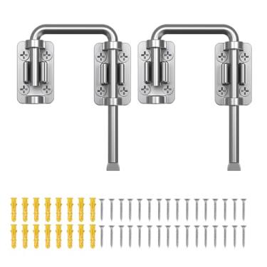 Imagem de SecureLatch Trava de porta deslizante, trava de porta de pátio de aço inoxidável de 2,36 polegadas para janela, celeiro, jardim, cerca, galpão, armário, portão duplo - trava de parafuso em U de