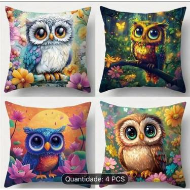 Imagem de Kit 4 Capas de Almofada 40x40 Coruja Sublimada Micropercal Estampada D