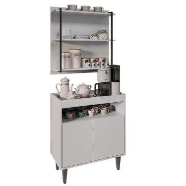 Imagem de Aparador Cantinho do Café e Painel 3 Prateleiras Flora M24 Branco - Mpozenato