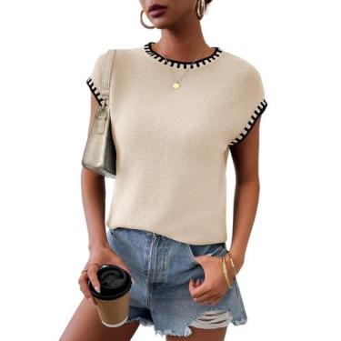 Imagem de Colete de malha TAKEYAL, manga curta, feminina, moda cáqui