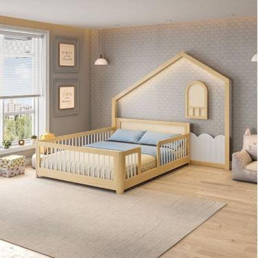 Imagem de Cama Montessoriana Wave Casal e Moldura com Led New Garden Casatema Natural/Branco