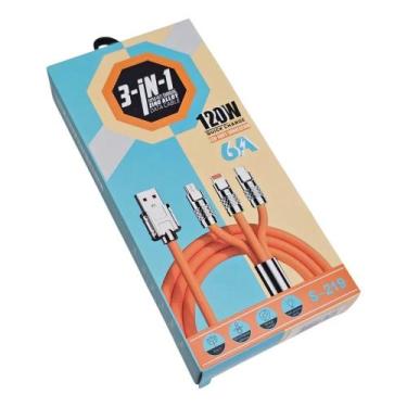 Imagem de Cabo 3 em 1 120w turbo reforçado tipo-c micro usb lightning carregamen