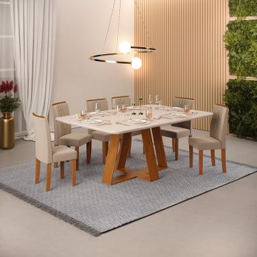 Imagem de Conjunto de Mesa New Celeste com 6 Cadeiras Zoe DJ Móveis - Freijo/Offwhite