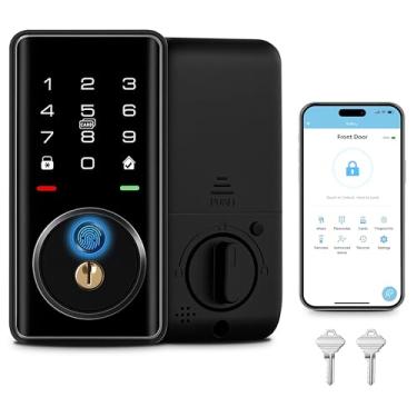 Imagem de IThinkHome Trava inteligente para porta da frente WiFi integrada, impressão digital, cartão IC, teclado e controle de aplicativo, fechadura de entrada sem chave compatível com Alexa e Google Assistant