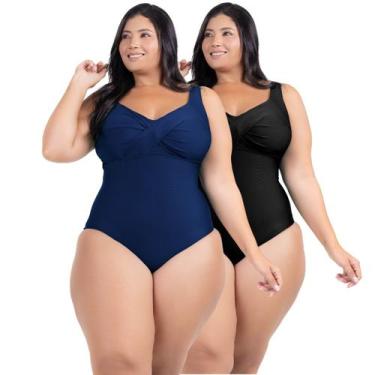 Imagem de 2 Body Maiô Acinturado Plus Size Modela Cintura Liso Casual - HYPE MOD