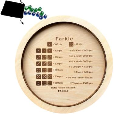 Imagem de Bandeja de dados NatLdgs Farkle Wooden 30 cm com dados de pérolas