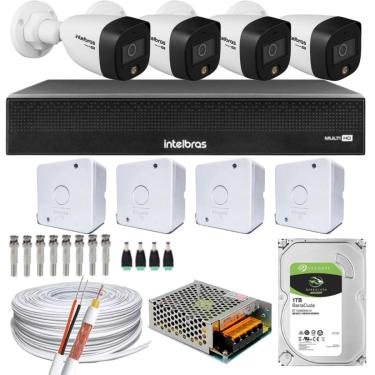 Imagem de Kit 4 Câmeras Intelbras Colorido Noite Dvr 8 Canais Hd 1 Tb