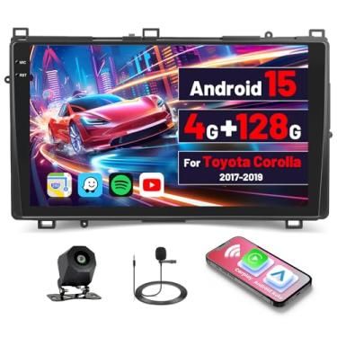 Imagem de Inefala [4G + 128G] Estéreo automotivo Android 15 para Toyota Corolla 2017-2019 com Carplay sem fio/Android Auto, tela sensível ao toque HD de 9 polegadas com GPS, WiFi, Bluetooth, FM/RDS Radio EQ