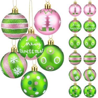 Imagem de Knitgrip 24 peças de enfeites de bola de Natal rosa e verde, bolas de duende de plástico de 5 cm, redemoinho, bengala doce, hortelã-pimenta, enfeites de árvore de Natal, decorações para festas ao ar