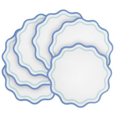 Imagem de Conjunto de 6 jogos americanos de couro sintético 33 cm azul redondo reversível com borda recortada jogo americano de couro lavável resistente ao calor tapete de mesa de jantar impermeável fácil de