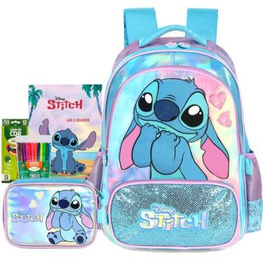 Imagem de Kit Mochila Costas Stitch com Estojo Escolar Infantil Disney - Luxcel,