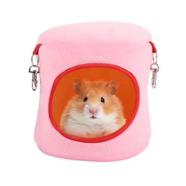 Imagem de mini&moe Hamster House – Esconderijo quente para hamster aconchegante para dormir à prova de mastigação, rede pendurada, acessórios para gaiola de hamster anão, rato, ouriço, planador de açúcar