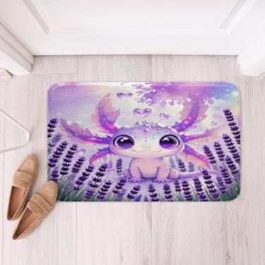 Imagem de Erosebridal Tapete de banheiro Axolotl infantil 40,6 cm x 61 cm para meninas adolescentes roxo lavanda tapete de banho fofo axolote vida marinha animal costeiro antiderrapante