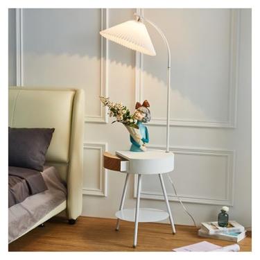 Imagem de Luminária de chão Luminária de chão com mesa, lateral estação carregamento, portas USB, cabeceira gaveta para sala estar, quarto, apartamento(Branco)