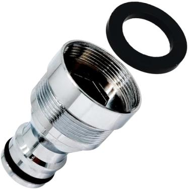 Imagem de 1 kit adaptador de conector rápido de torneira de latão, rosca fêmea de 24 mm x conector de passo de 1 mm, adaptador universal de torneira para máquina de lavar e lavadora de pressão (prata)