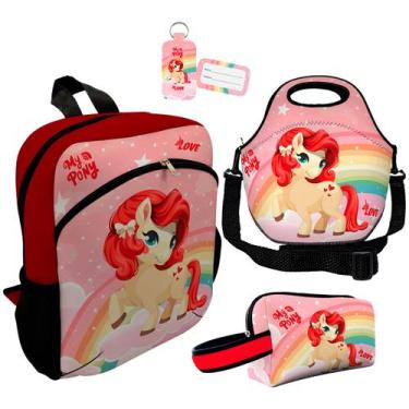 Imagem de Kit Mochila Escolar Infantil Lancheira Térmica Estojo Necessaire Plus 