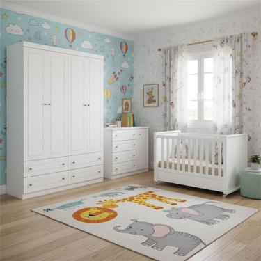 Imagem de Quarto Infantil 4 Portas Mississipi Com Berço Tutto New Ambiente Branco Fosco - Matic