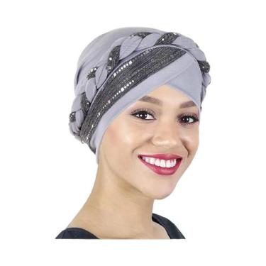 Imagem de Hijab Turbante Feminino Pré-amarrado - Bloco de Cores em Seda Brilhant