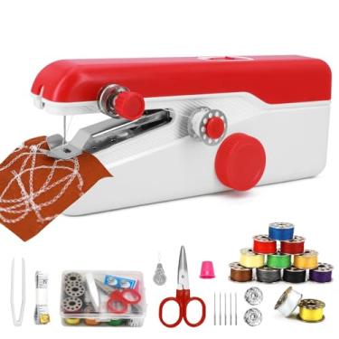 Imagem de Xamanabu Máquina de costura portátil, mini máquina de costura portátil para iniciantes, costura rápida elétrica, kit de reparo de roupas de tecido faça você mesmo, máquina de conserto de roupas para