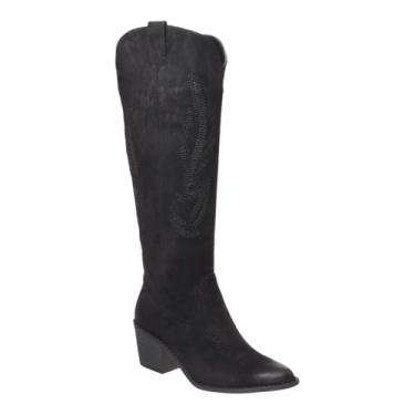 Imagem de Pierre Dumas Botas femininas de caubói com zíper, salto grosso, bico fino, bordado, caubói ocidental, cano alto, para meninas, Camurça preta 401, 37