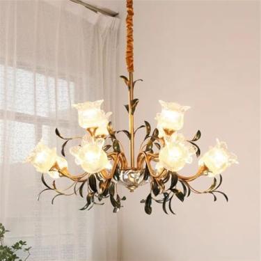 Imagem de Lustre Americano Pastoral com Criatividade Francesa e Flores para Sala de Estar, Sala de Jantar, Quarto, Escritório, Casa de Campo ou Escada - Luminária Pendente LED (Soquete E12)