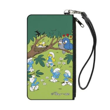 Imagem de Buckle-Down Carteira Smurfs, bolsa com zíper, cena de pássaros do amor da primavera dos Smurfs, tela, Multicor, P