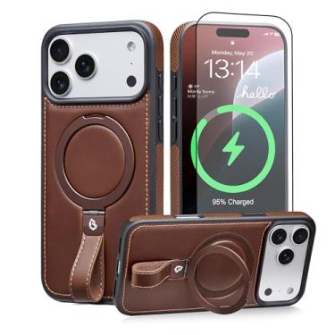 Imagem de Butaiga Capa de couro para iPhone 17 Pro Max | Capa de couro para iPhone 17 Pro Max com suporte | Compatível com MagSafe com suporte magnético de anel (Cocoa, IP17 Pro Max-17.5 cm)