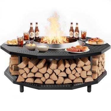 Imagem de Mesa de 106,7 cm para fogueira de fogão, fogareira, fogareira, portátil, para fogueira e ranger, para fogueira ao ar livre, com prateleira de armazenamento de lenha