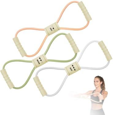 Imagem de Figura 8 Fitness Resistance - Conjunto de 3 faixas de tubo de exercício para alças antiderrapantes elásticas nos braços e ombros, academia em casa, ioga, pilates e tonificação feminina e masculina