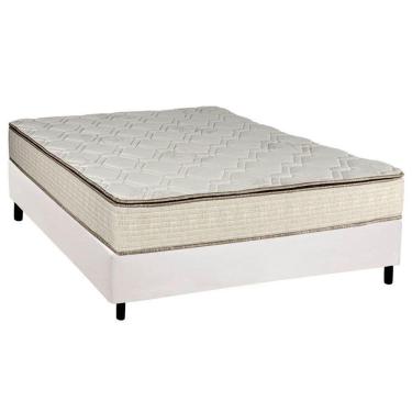Imagem de Cama Box Casal: Colchão Molas Luckspuma Bonnel Montreal Spring + Base Crc Courano Branco(138X188)