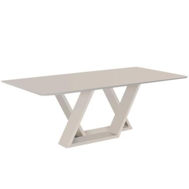 Imagem de Mesa De Jantar Livia Flora 180 Cm Retangular Borda Arredondada Madeira Laca Off White