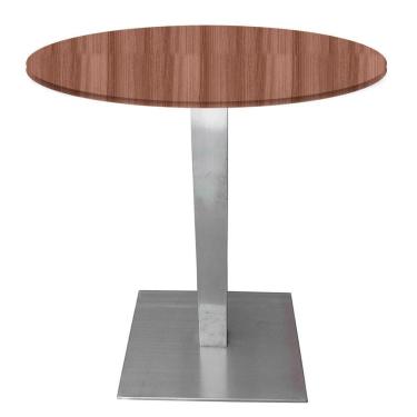 Imagem de Mesa Quadrada Alpha Inox Prata 73,50 Cm (altura) Tampo Mdp Redondo 80 Cm Walnut (larg)