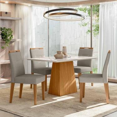 Imagem de Conjunto Sala De Jantar Mesa Barbara 1,35m Com 4 Cadeiras Lectus Ypê/off White/ln04 - New Ceval 